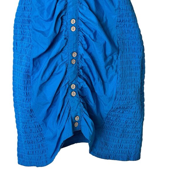 Free People L Bali Babe Royal Blue Bodycon Gather Cotton Halter Y2K Dress - Picture 6 of 10